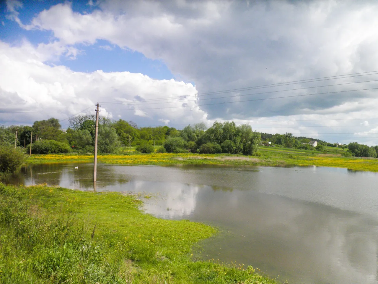 Real lakes were formed after rain on the meadows