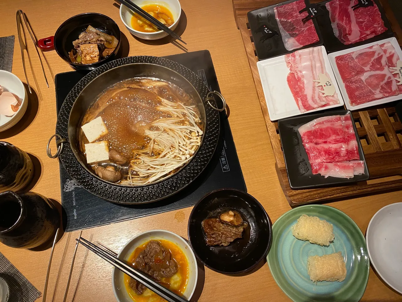 Our messy table with almost dried up sukiyaki sauce