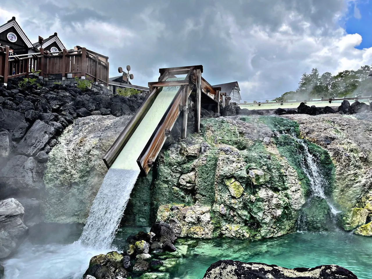 Flowing hot spring water