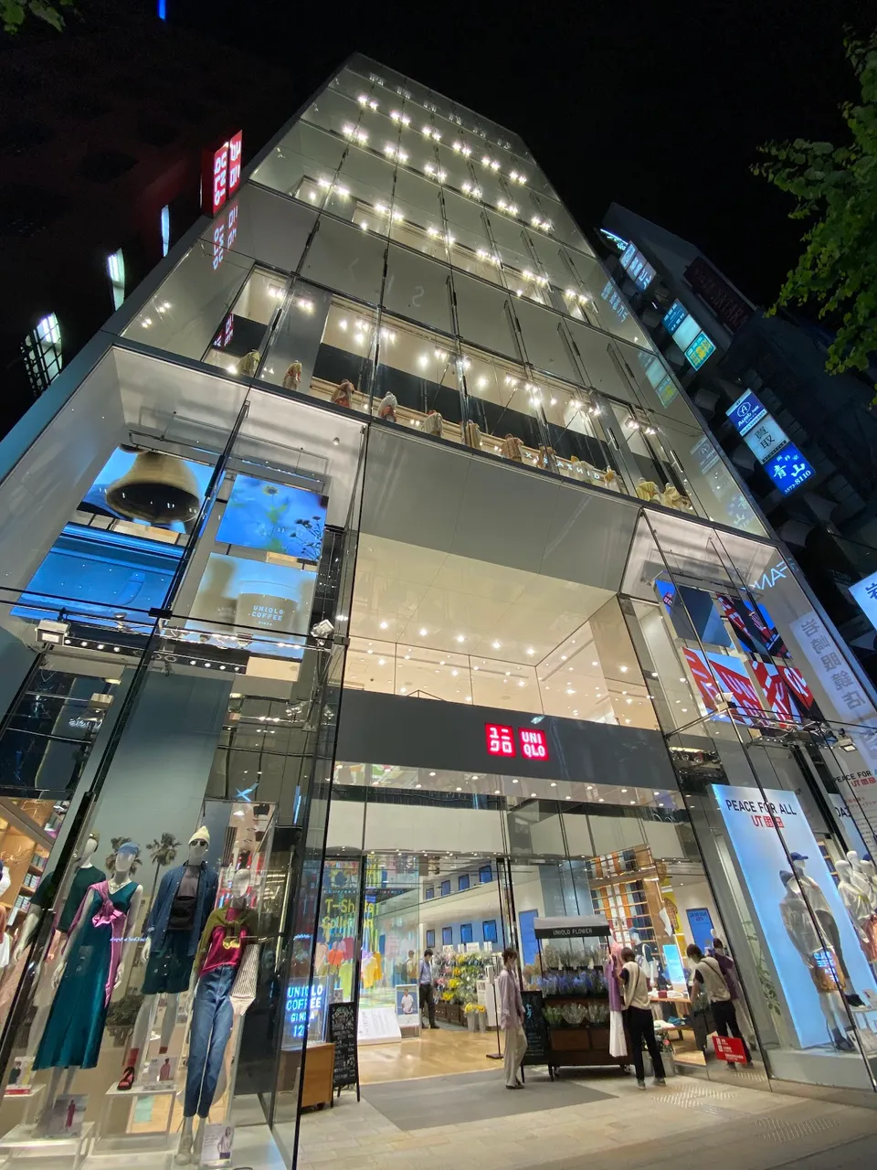 A lot of floors and all glass windows!