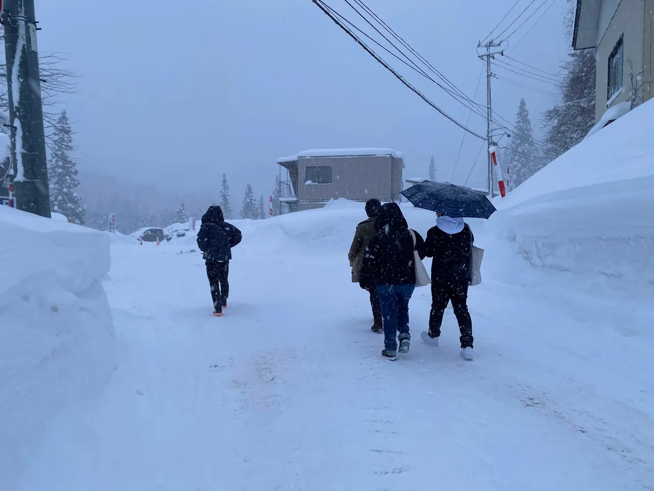 Walking to Ginzan Onsen from the drop off point