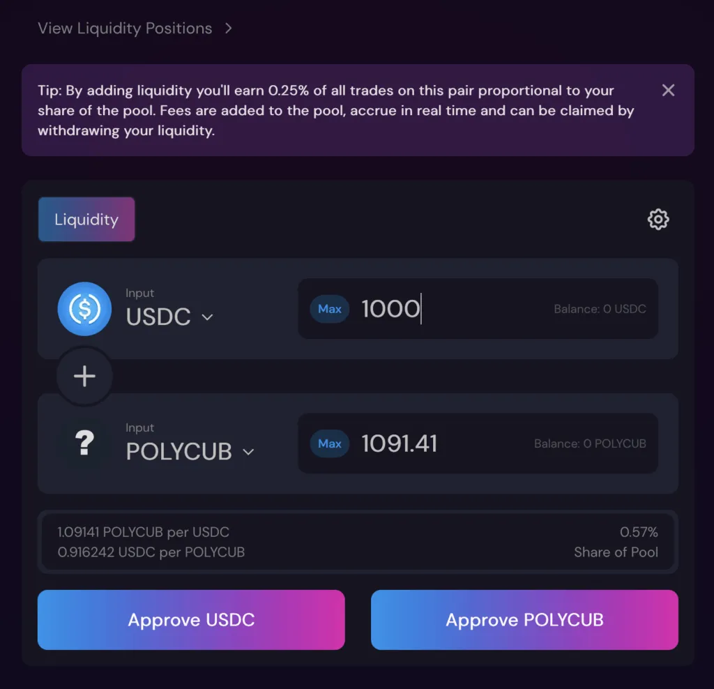 add liquidity polycub