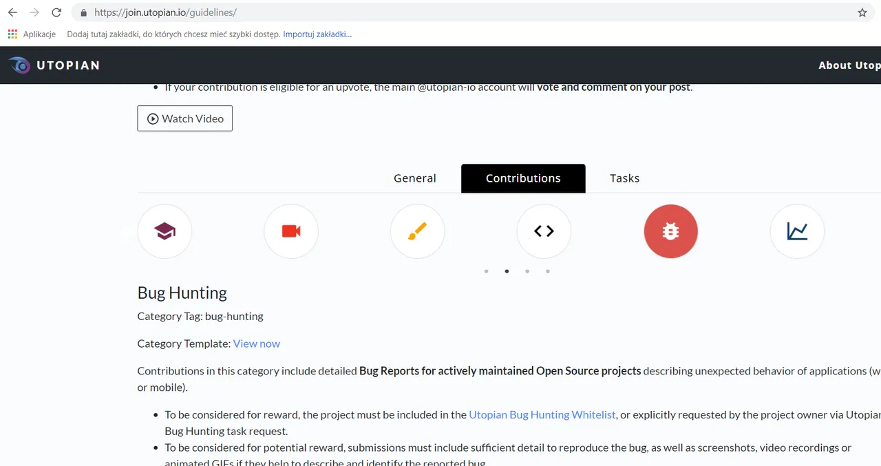 screenshot of a typical rendering of Contributions section of utopian-io webpage