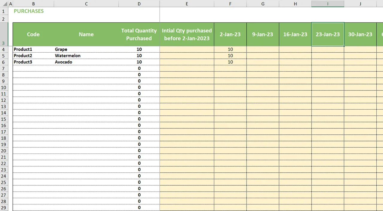 Excel Template for Retail Inventory Management Purchases