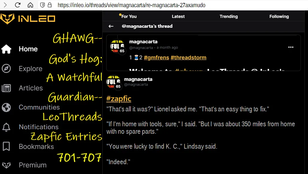 GHAWG-- God's Hog: A Watchful Guardian-- LeoThreads Zapfic Entries 701-707