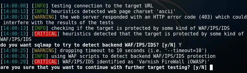 sqlmap detecting type of firewall