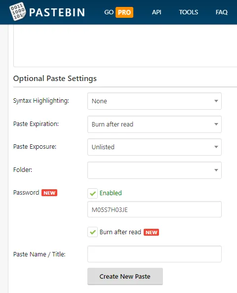Pastebin Burn After Read and Password Protected Pastes