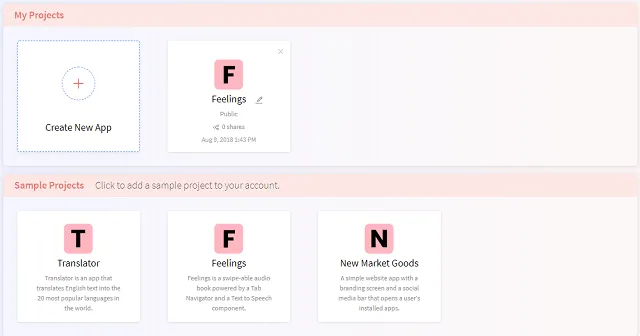 create new app in thunkable