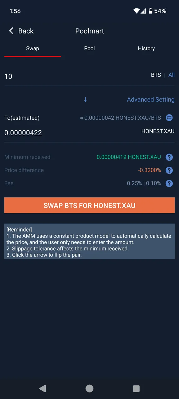 swap for honest xau