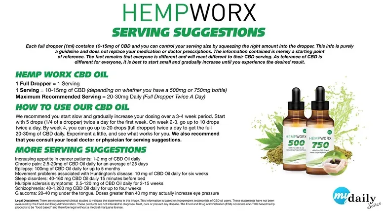 Hempworx serving suggestions for hemp oil. Cannabidiol (CBD) What is it? How does it work in your body? What are the benefits of CBD and CBD oil.