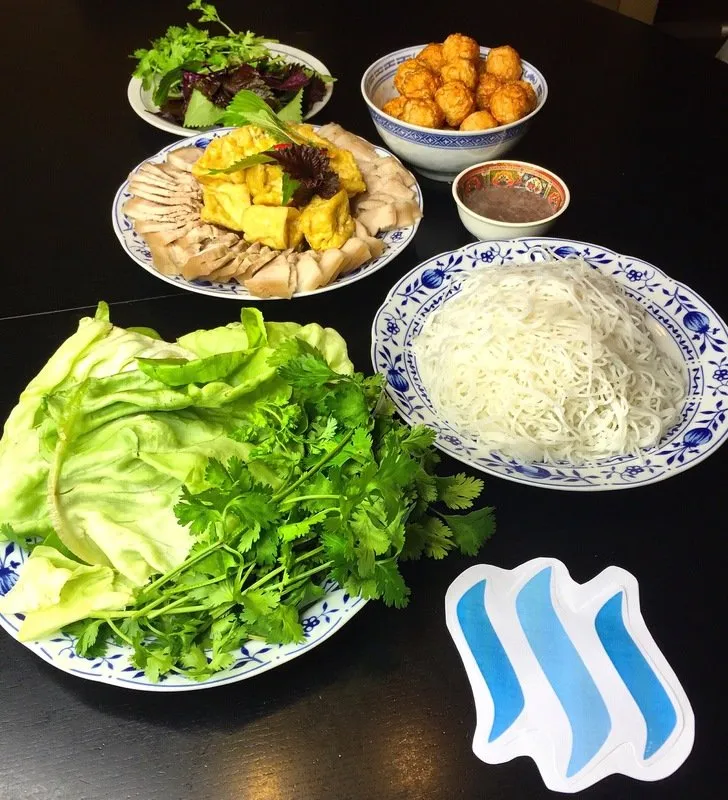 Vietnamese street food Shrimp paste with tofu and rice vermicelli