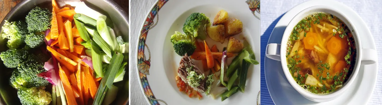 Vegetables for the boiled beef (Tafelspitz) – beef brisket with horseradish – clear broth with chowder