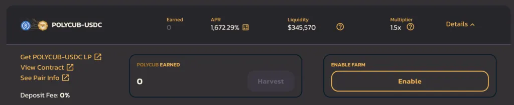 how to farm LP tokens on polycub