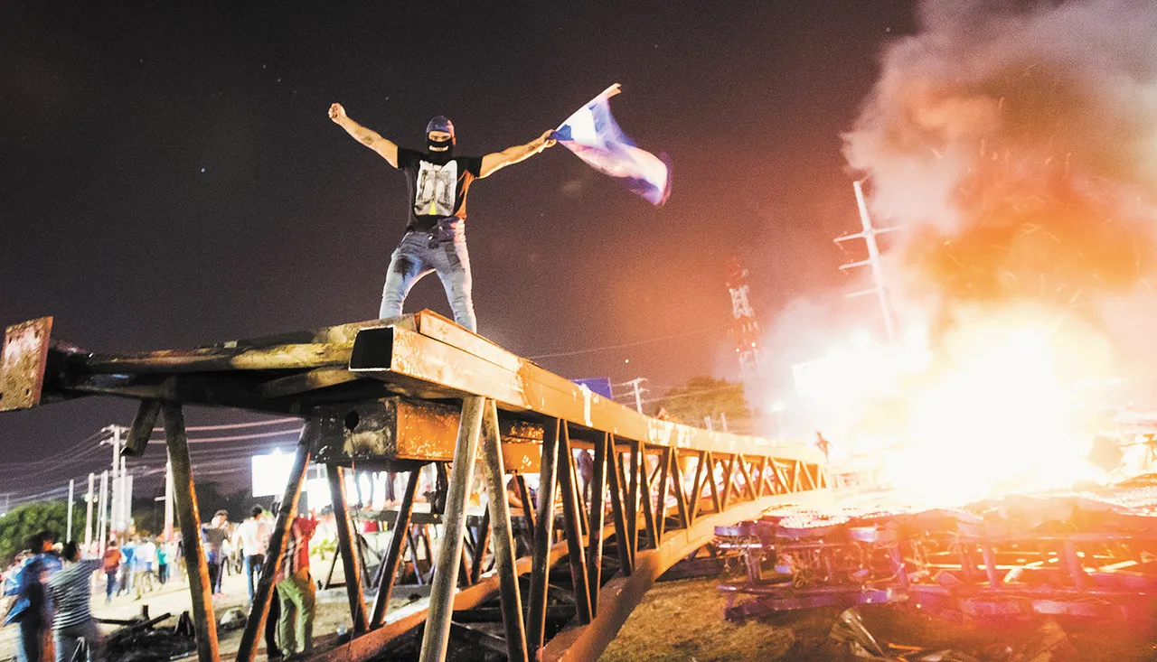 protestor in nicaragua cutting down the trees of life.