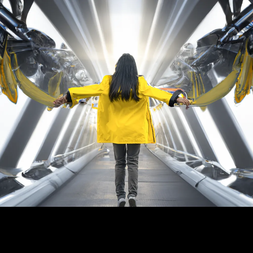 DALL·E 2023-01-23 00.52.13 - girl hovering in a corridor on a futuristic space ship.png