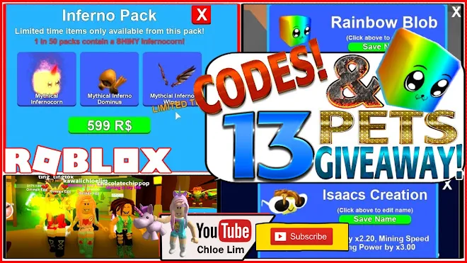 Roblox Mining Simulator Gameplay! INFERNO Pack! 5 NEW CODES! 13 Rainbow Blob Giveaway!