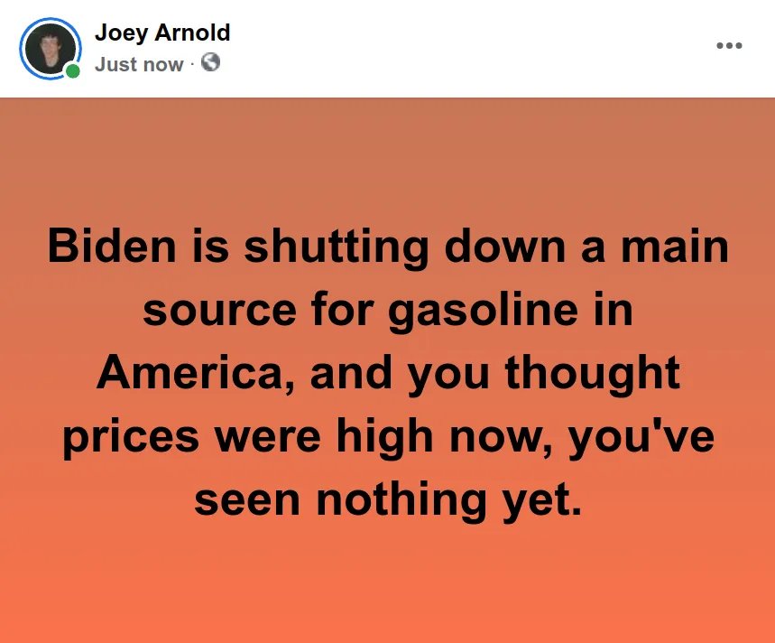 Screenshot at 2021-11-08 14:10:30 Biden is shutting down a main source for gasoline in America, and you thought prices were high now, you've seen nothing yet.png