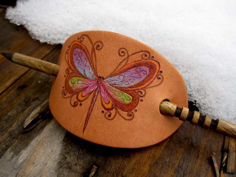 Butterfly Leather Barrette with Wooden Stick Pyrography 2e.jpg