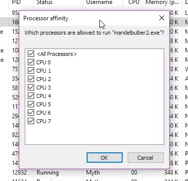 Windows 10 Task Manager Select cores to limit application cpu usage