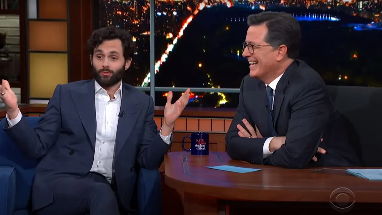 Penn Badgley in The Late Night Show With Stephen Colbert. Image Source: YouTube