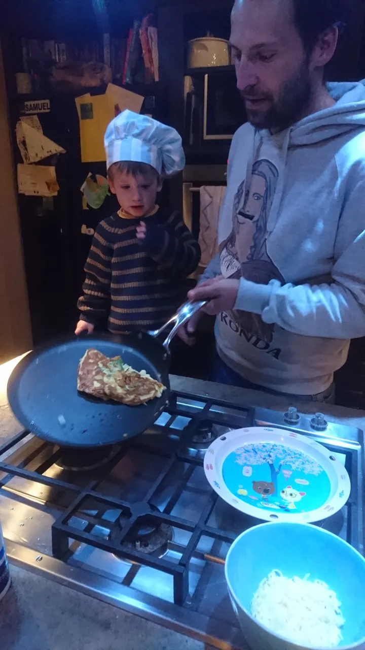 me and the lad making an omelet