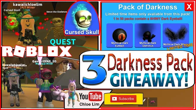 Roblox Mining Simulator! 2X CANDY! 3 DARKNESS PACK Giveaway! Getting Cursed Skull! Loud Warning!