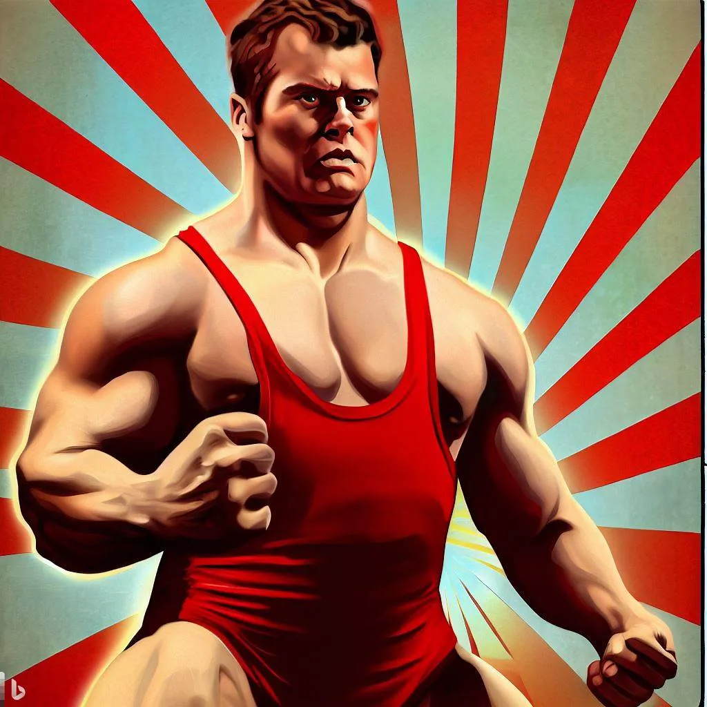 photorealistic, high definition , poster art, soviet propaganda, male Olympic wrestler