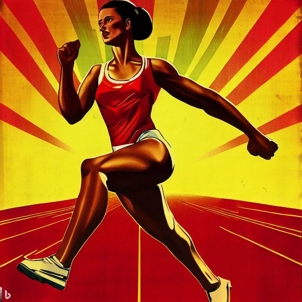 photorealistic, high definition , poster art, soviet propaganda, female athlete running