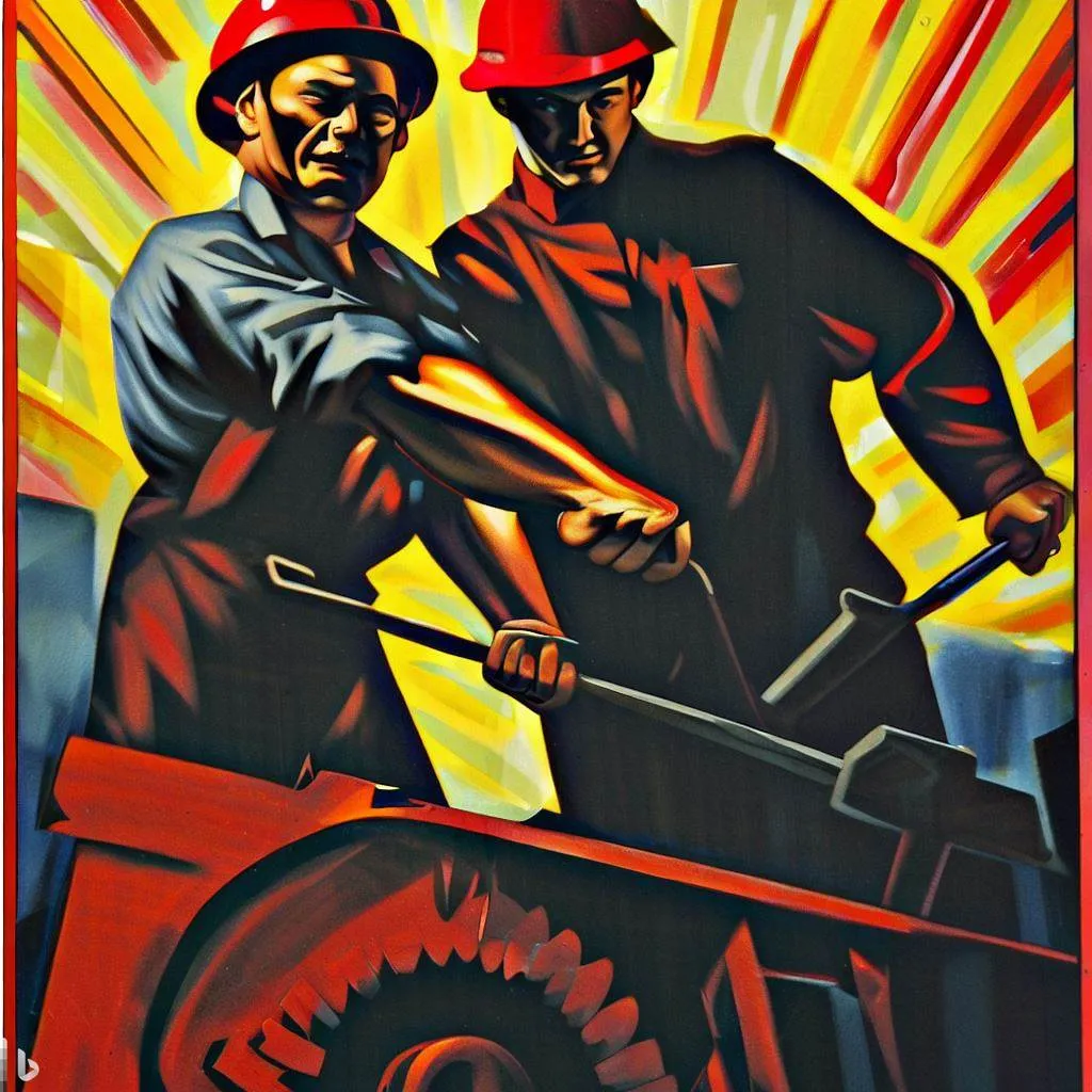 poster art, soviet propaganda, steel workers