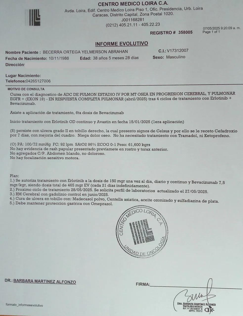 Informe oncológico 07-05-2025