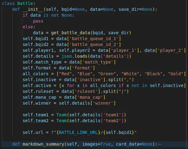 Class for storing and processing battle data