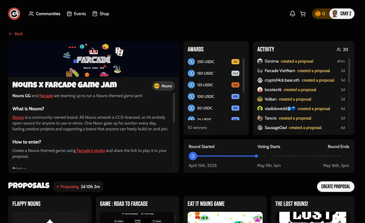 screen shot of the nouns esports game jam event page. link to page at the top of this post