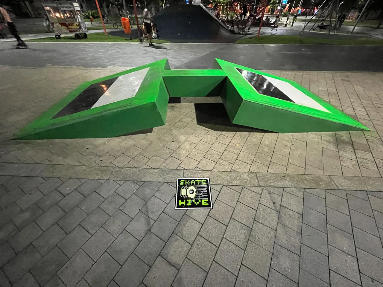 a skatehive vinyl was placed in front of the sculpture