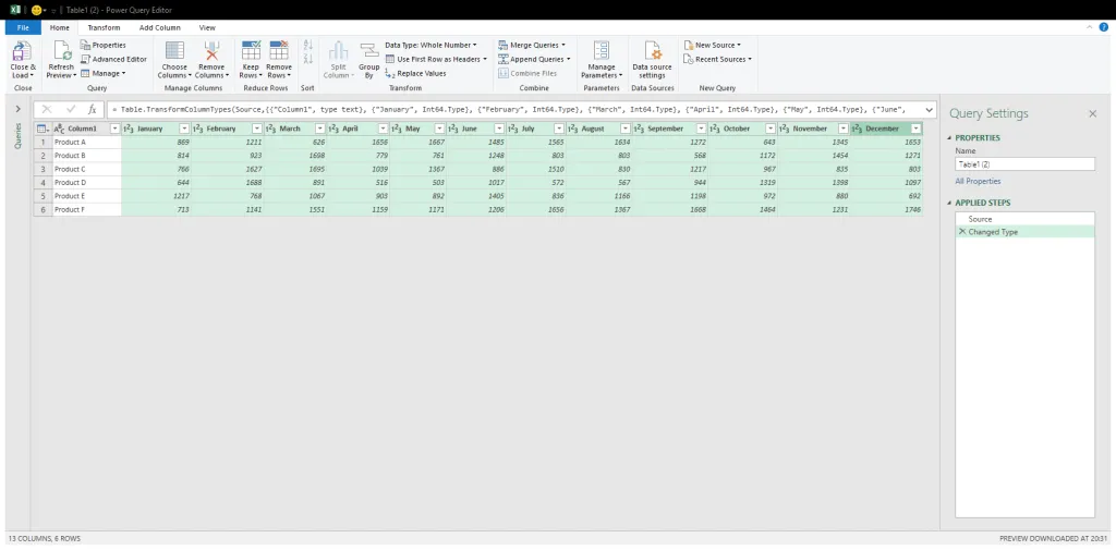 get and transform to unpivot data
