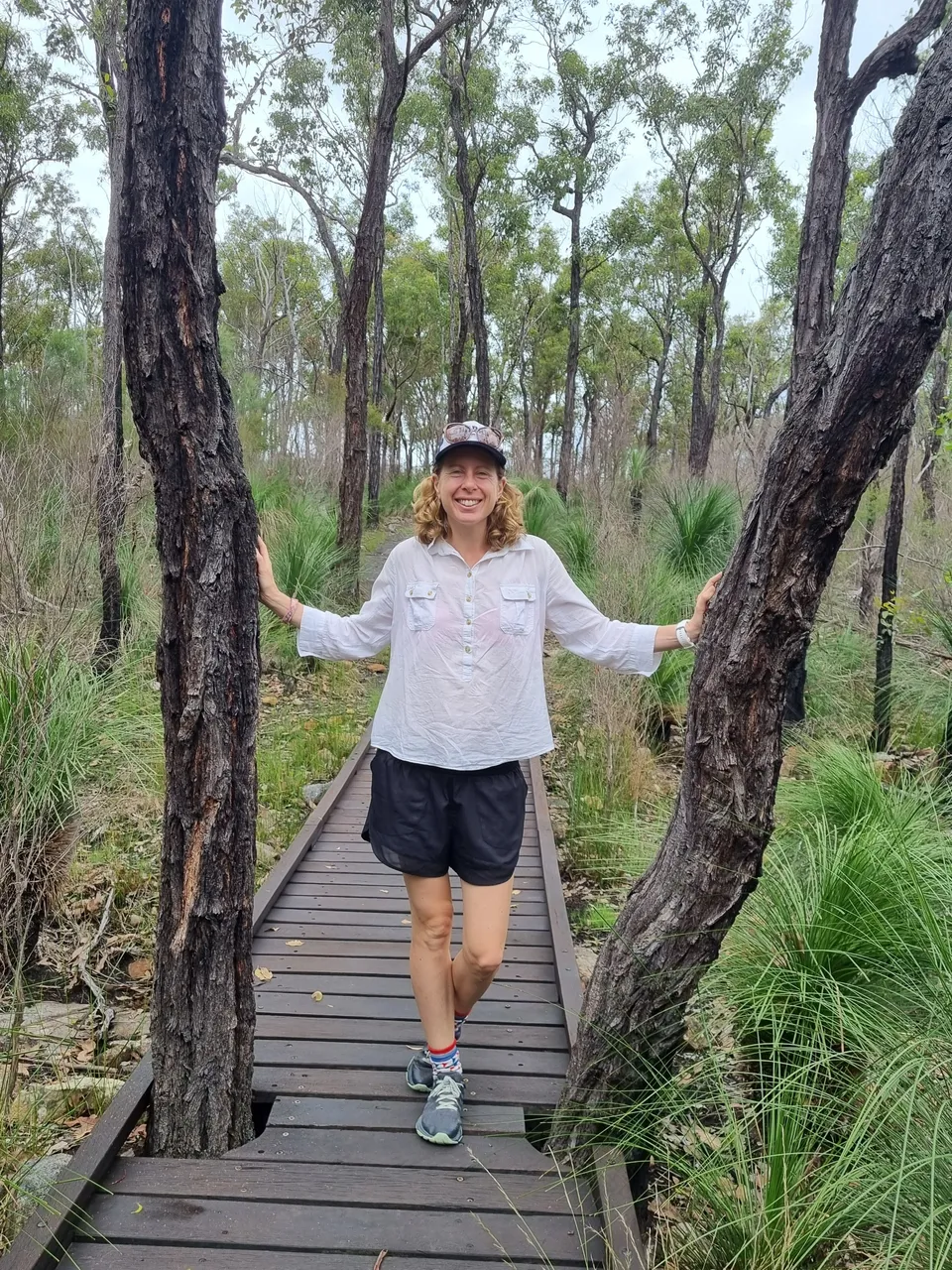 My partner, Caroline, on the only tiny bridge we crossed on Mount French.