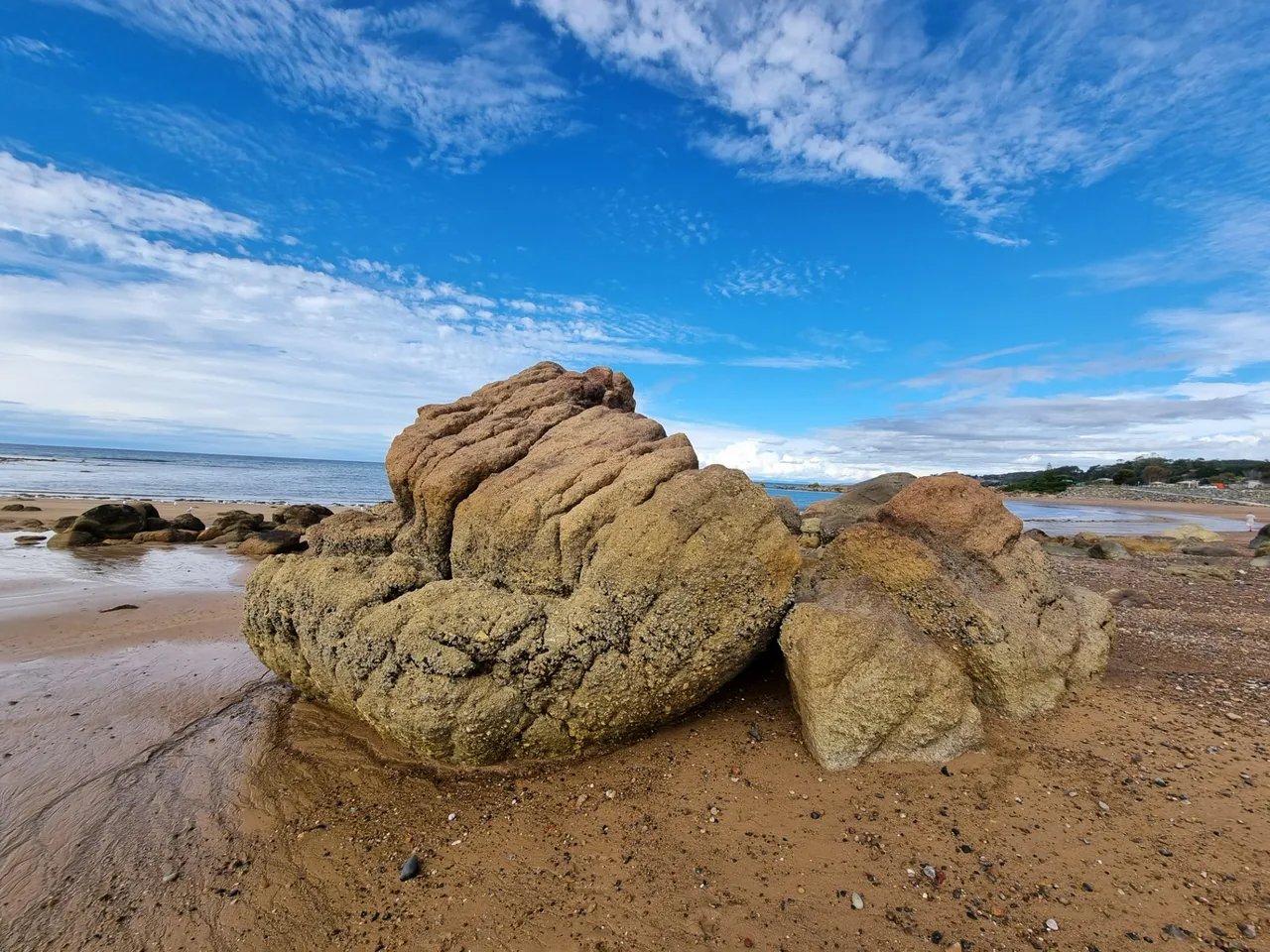 Awesome rock formations on the beach at low tide.