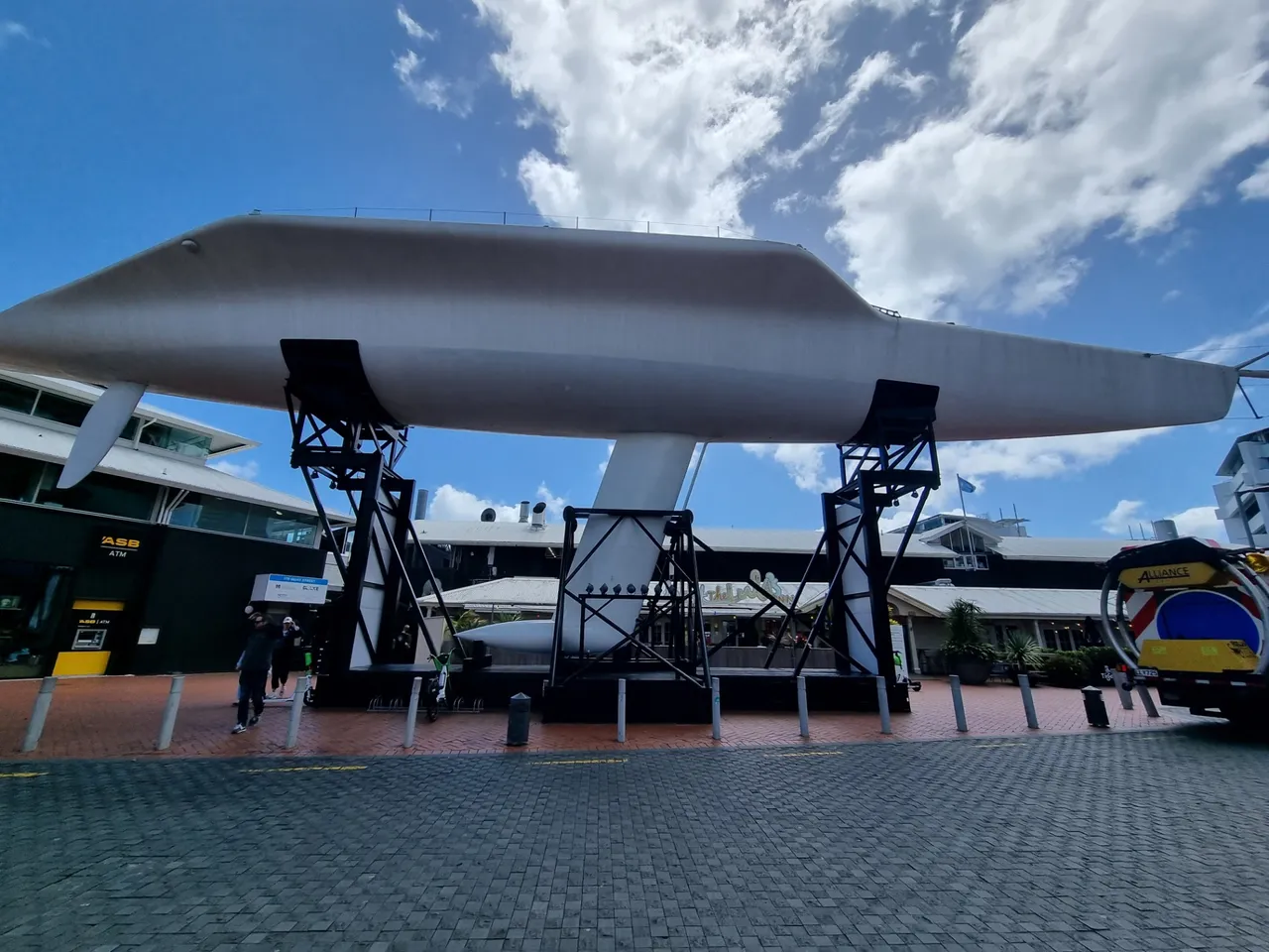 The KZ1 America’s cup racing yacht outside the Maritime Museum.