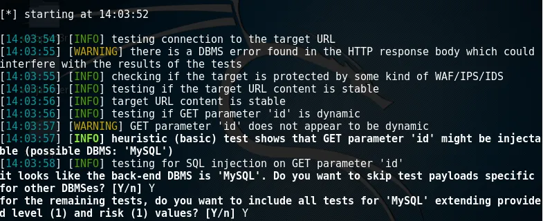 sqlmap injection possible