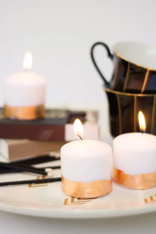 DIY Copper Leaf Candles