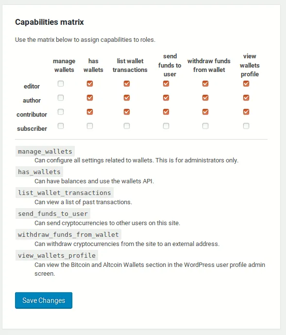 Managing wallets capabilities