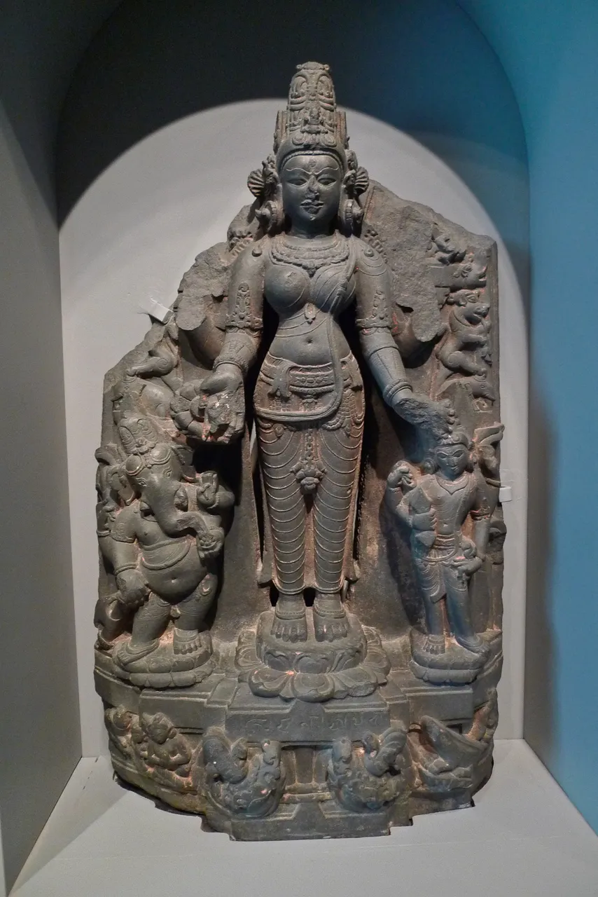 Hindu deity Parvati with her sons Ganesha and Skanda