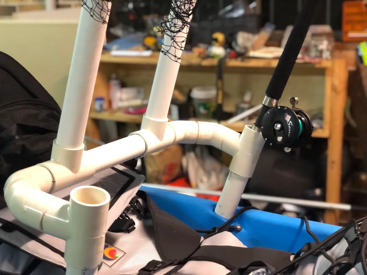 DIY back kayak rod holder on Hobie Revolution 11