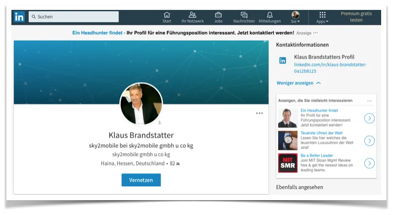 LinkedIn Profil Klaus Brandstätter vom 10.07.2017