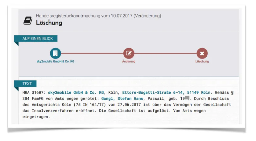 Handelsregistermeldung sky2mobile