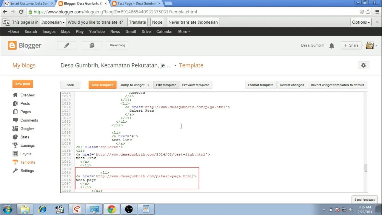 Adding test page menu