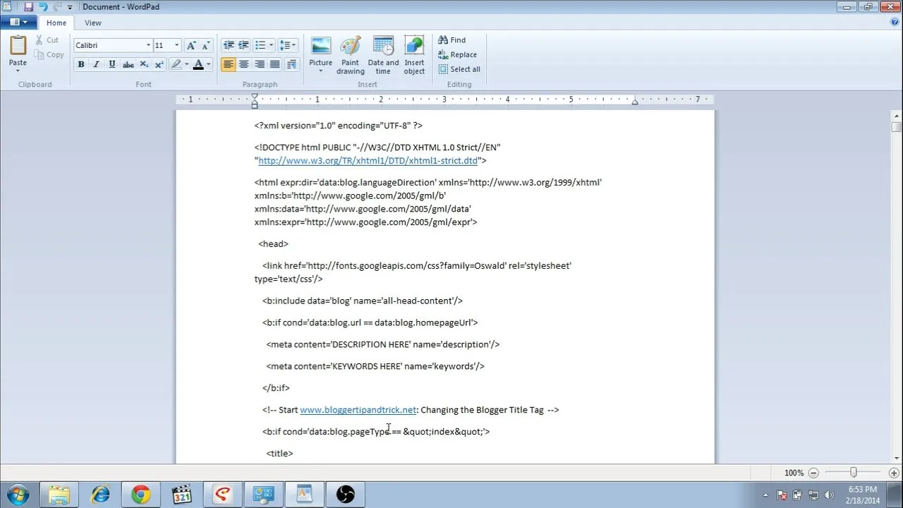 Backup html code to wordpad 2