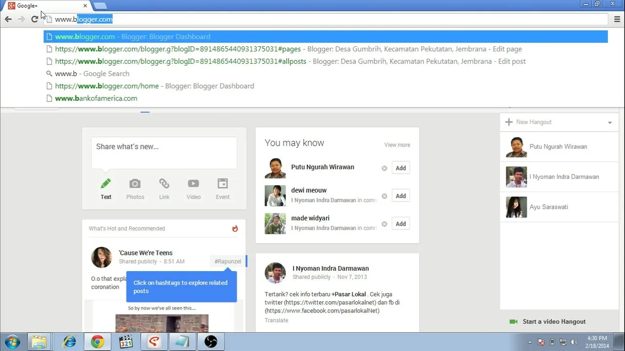 Entering blogger 1