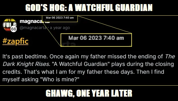 God's Hog: A Watchful Guardian-- GHAWG, One Year Later