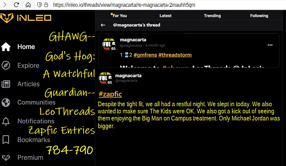 GHAWG-- God's Hog: A Watchful Guardian-- LeoThreads Zapfic Entries 784-790
