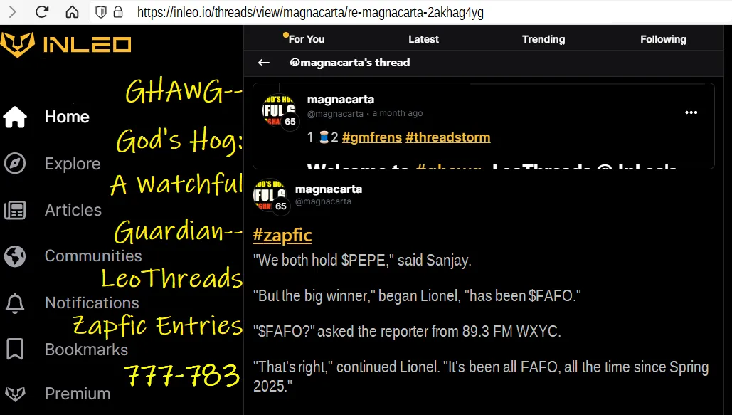 GHAWG-- God's Hog: A Watchful Guardian-- LeoThreads Zapfic Entries 777-783